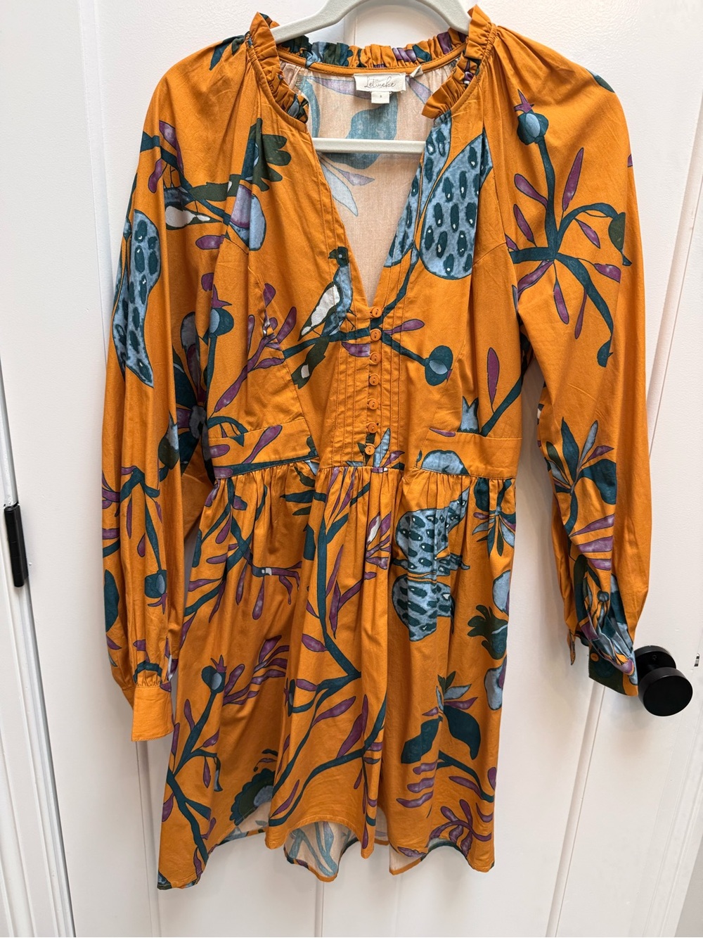 Anthropologie Orange Floral Button-Front Mini Dress